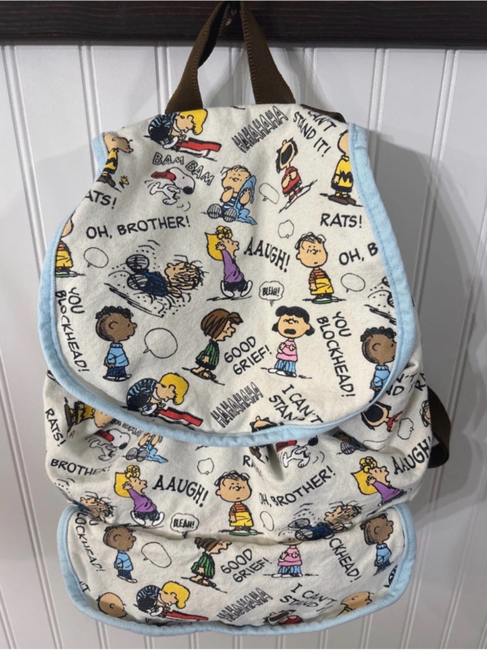 Vintage Peanuts Comic Print Backpack - Light Blue Trim